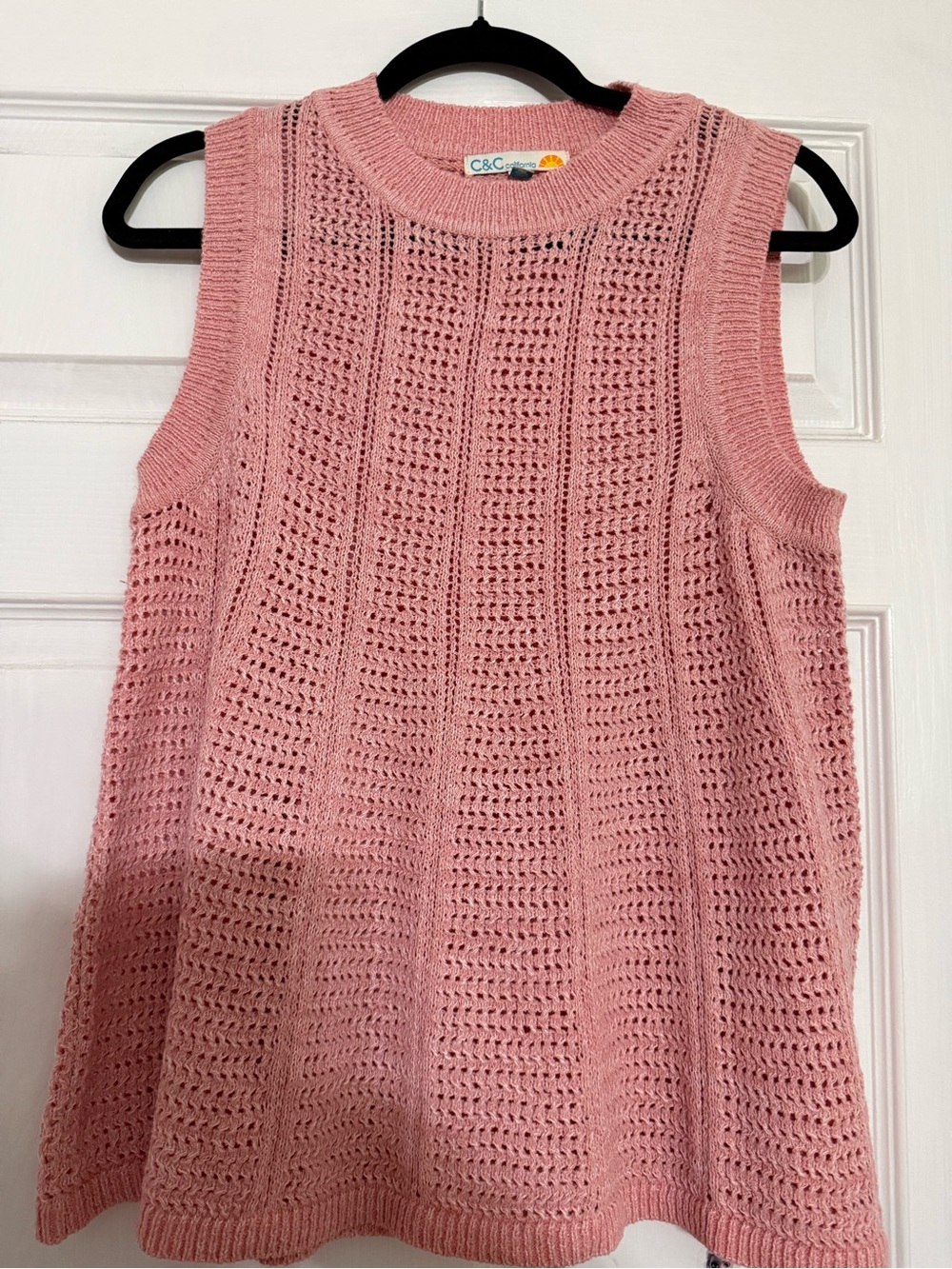C&C California Soft Pink Crochet Knit Sweater Top